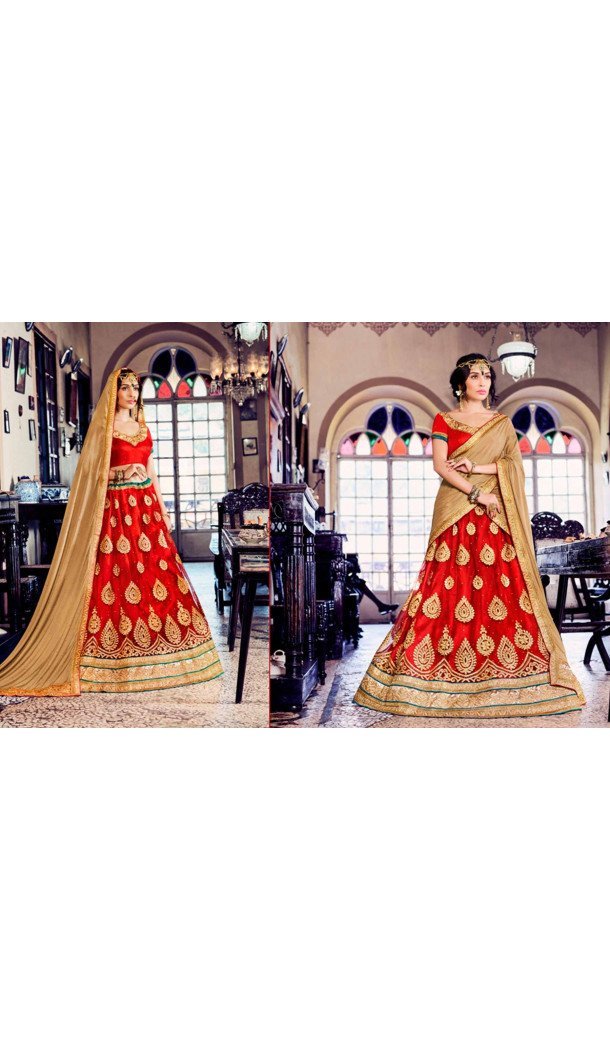 A Line Style Red Color Net Traditional Wear Lehenga Choli | FH531880383