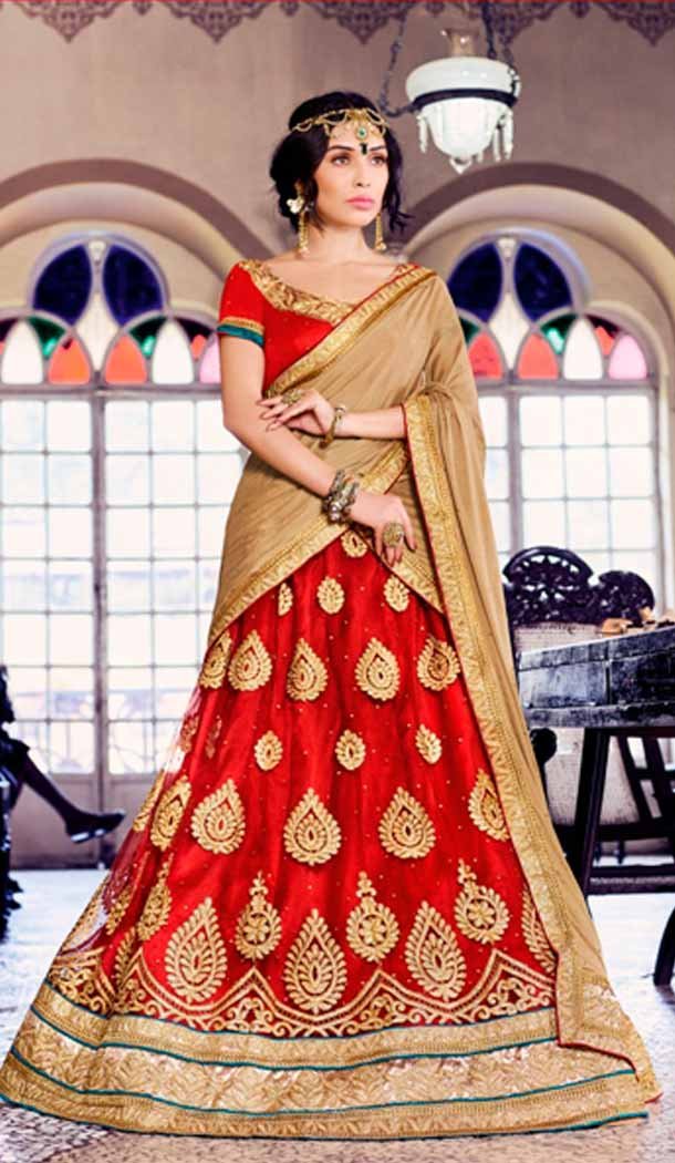 A Line Style Red Color Net Traditional Wear Lehenga Choli | FH531880383