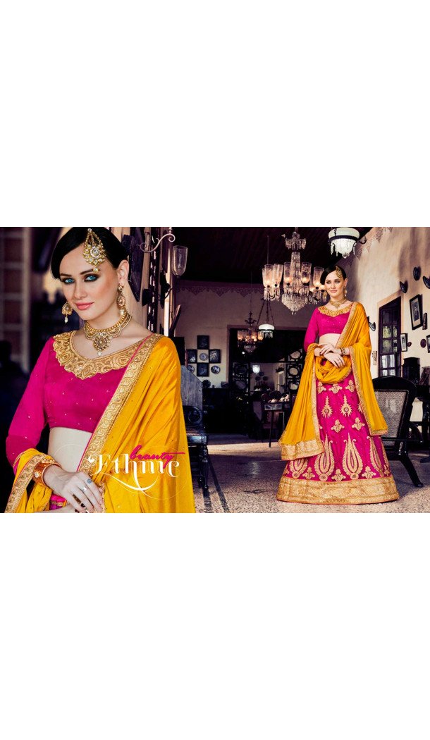 A Line Style Deep Pink Color Net Traditional Wear Lehenga Choli | FH531880384
