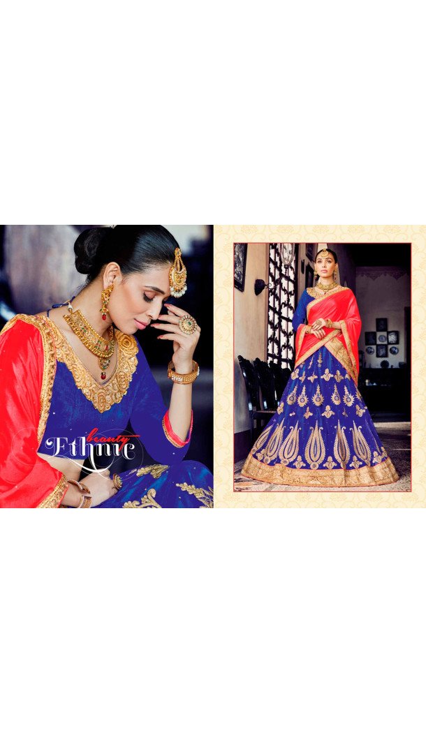 A Line Style Blue Color Net Traditional Wear Lehenga Choli | FH531880385
