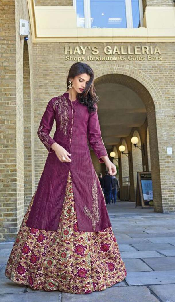 Fuchsia Color Silk Anarkali Style Party Wear Lehenga Kameez | FH533180544