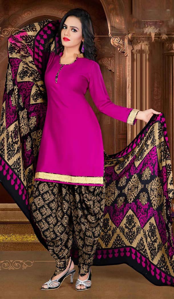 Deep Pink Color Crepe Silk Straight Cut Casual Wear Punjabi Patiyala Suit | FH535880776