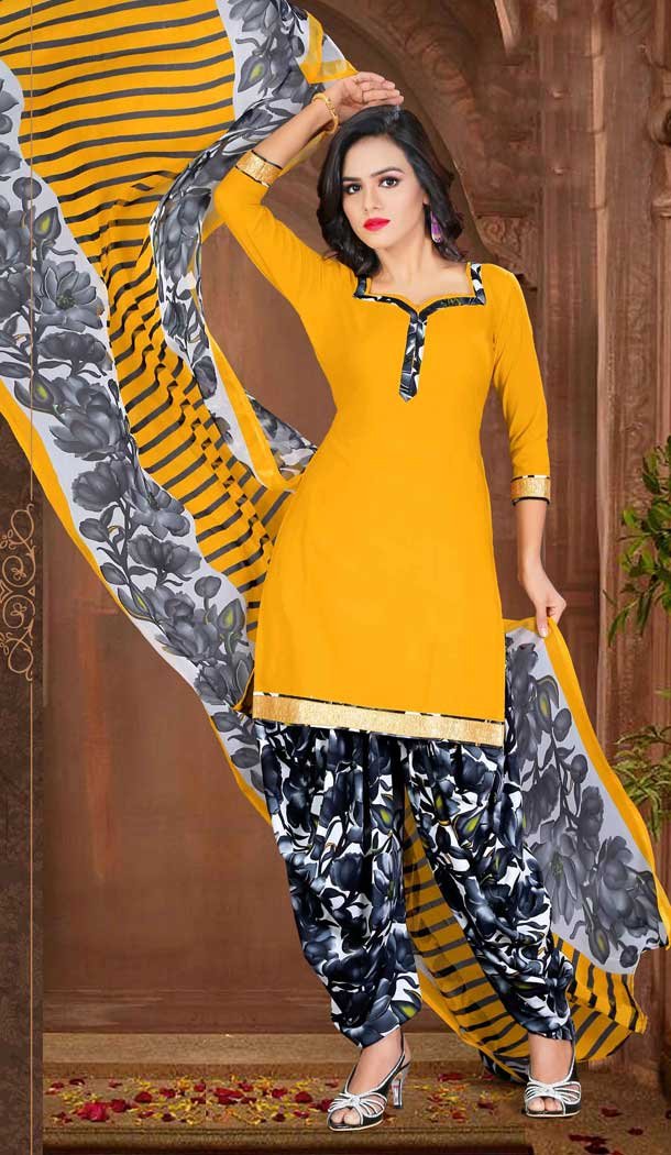 Butter Scotch Color Crepe Silk Straight Cut Casual Wear Punjabi Patiyala Suit | FH535880782