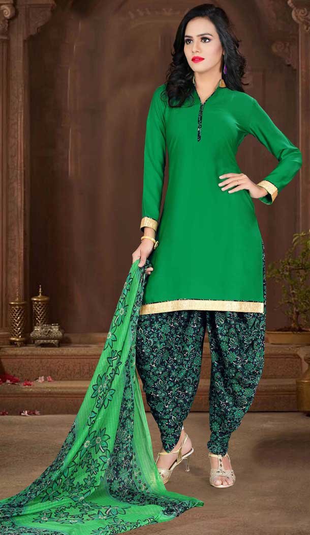 Chrome Green Color Crepe Silk Straight Cut Casual Wear Punjabi Patiyala Suit | FH535880784