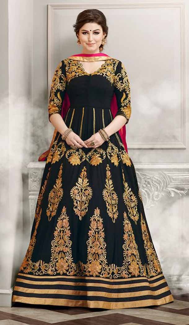 Black Color Silk Anarkali Style Party Wear Churidar Suit | FH536280833