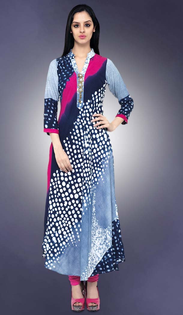 Navy Blue Color Cotton Anarkali Style Party Wear Readymade Kurtis | FH536780903