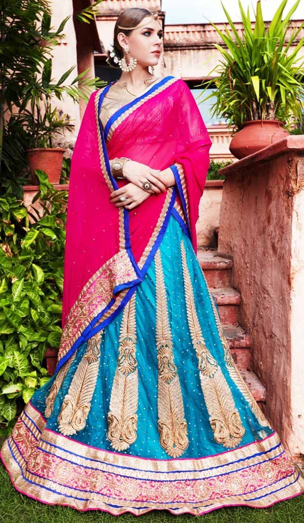 Circular Style Blue Color Net Crystals Stones Work Lehenga Choli | FH536880929