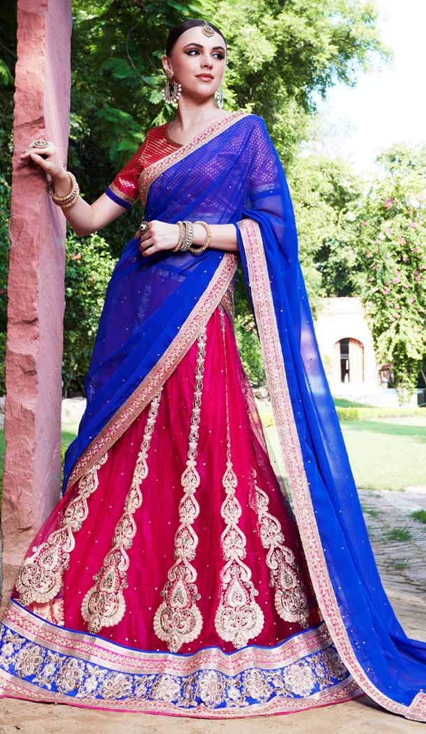 Circular Style Pink Color Net Crystals Stones Work Lehenga Choli | FH536880932