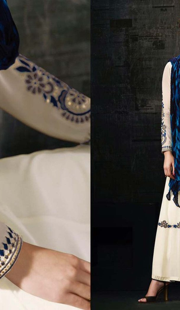 White Color Georgette Anarkali Style Churidar Kameez | FH539081142