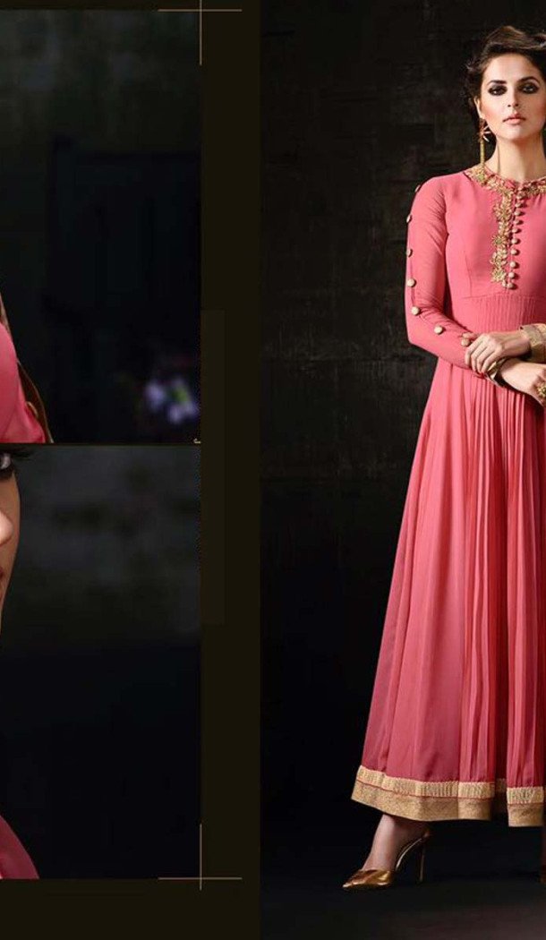 Pink Color Georgette,Net Anarkali Style Churidar Kameez | FH539081145