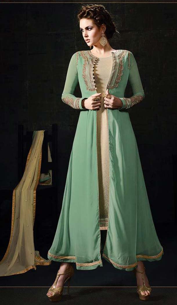 Beige Color Georgette A Line Style Churidar Kameez | FH539081146