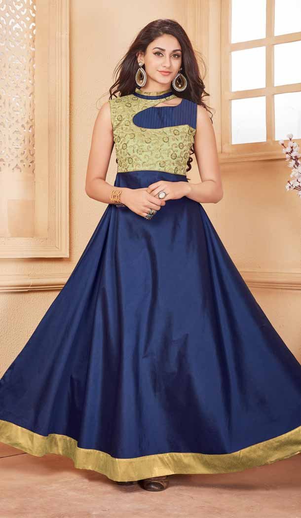 Silk Fabric Navy Blue Color A-line Style Readymade Kurtis | FH539381164