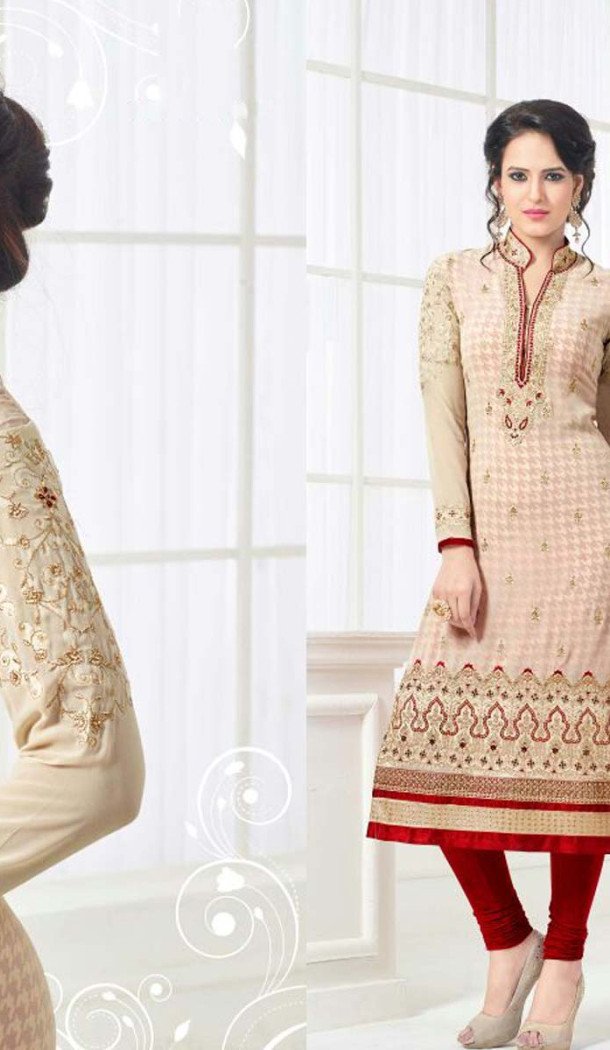 Off White Color Georgette Straight Cut Evening Wear Chudidar Kameez | FH540181242