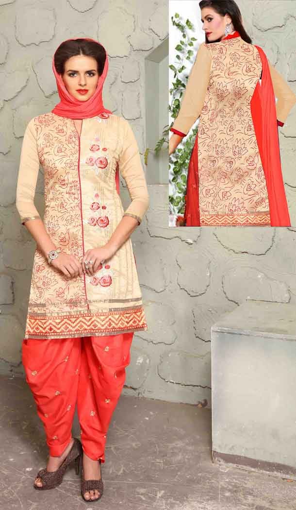 Beige Color Cotton Straight Cut Daily Wear Punjabi Patiyala Dresses | FH543681604