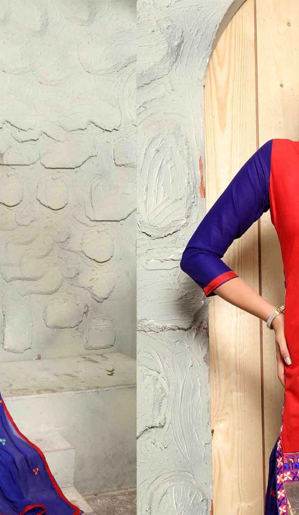 Blue Color Cotton Straight Cut Daily Wear Punjabi Patiyala Dresses | FH543681605