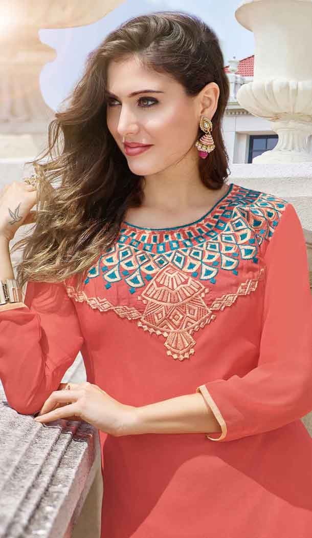 Pink Color Georgette A-line Indo Western Style Tunic Top | FH545081728