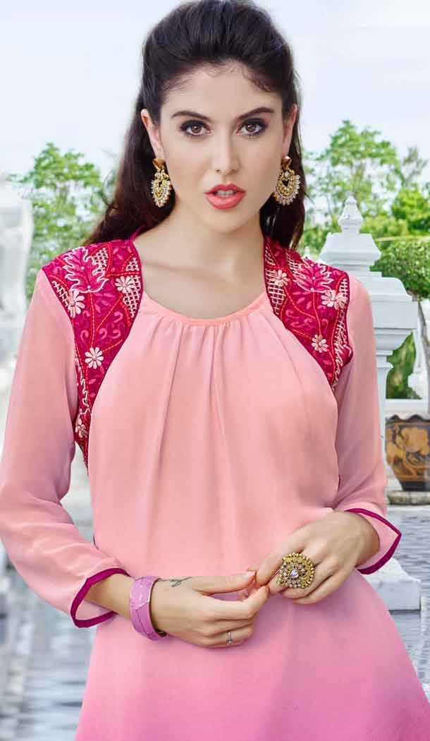 Deep Pink Color Georgette A-line Indo Western Style Tunic Top | FH545081729