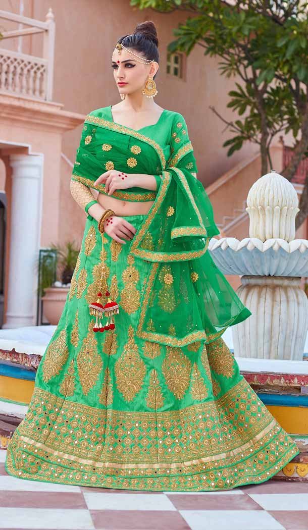 Emerald Color Silk A Line Style Traditional Lehenga Choli | FH546981960