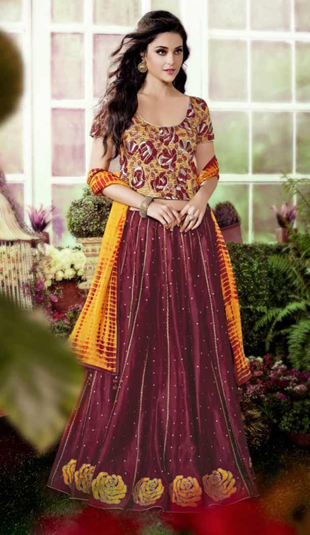 Maroon Color Chanderi Silk Circular Style Party Wear Lehenga Choli | FH548382140