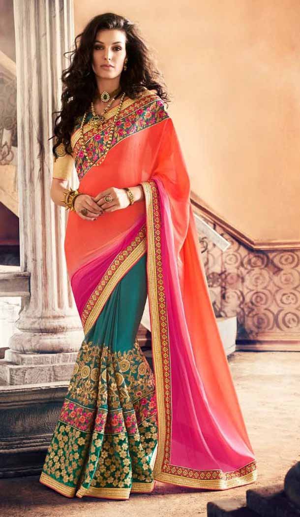 Greenish Blue Color Georgette Designer Wear Style Saris Blouse | FH548982211