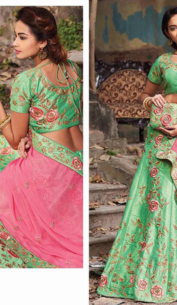Parrot Green Color Raw Silk Circular Style Bridal Lehenga Choli | FH549182233