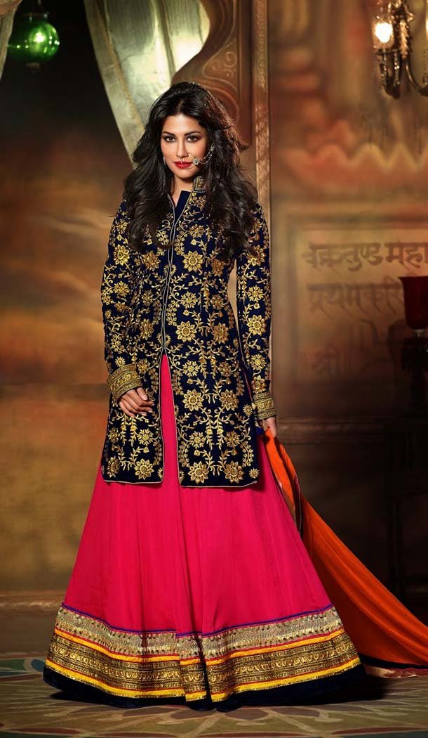 Fuchsia Faux Georgette Jacket Style Lehenga Choli with Dupatta Fuchsia Faux Georgette Jacket Style Lehenga Choli with Dupatta