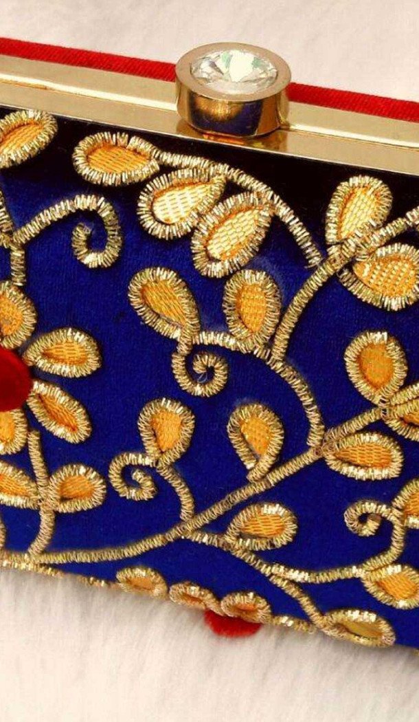 Fashion Clutch Bags in Blue Color with Hand Embroidery Online | FH10341398