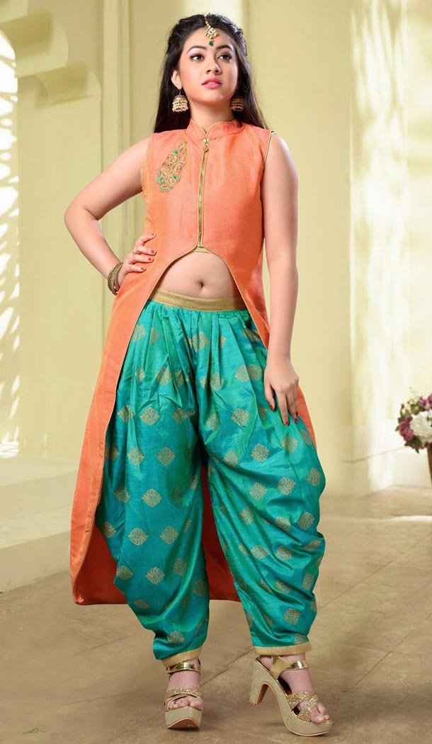 Orange Color Fentam Silk,Banarasi Jecard Party Wear Girls Salwar Kameez | 11142455