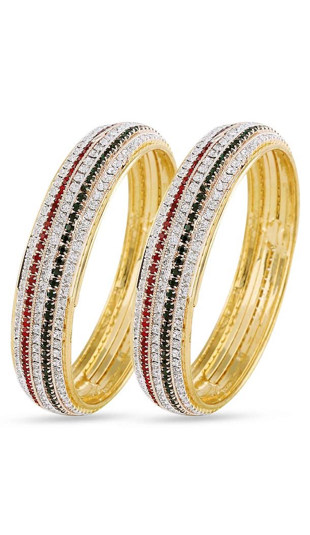 Brass Multi Stone Color Fashion Polki Bangles | FH55163916
