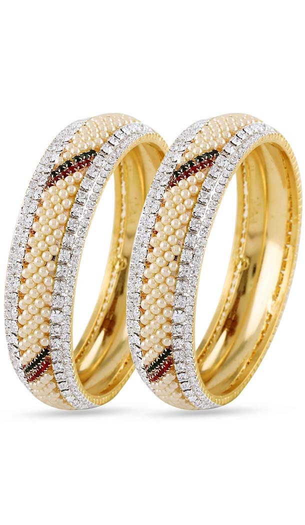 Pearl and White Stone Gold Finishing Kada | FH55163928