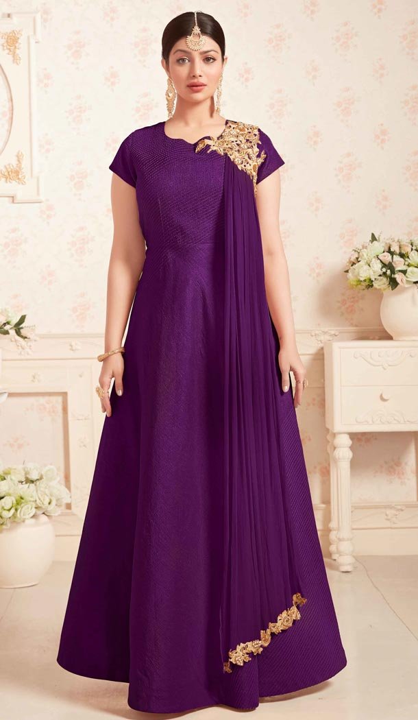 Celebrity Ayesha Takia Purple Color Silk Salwar Kameez | FH552782639