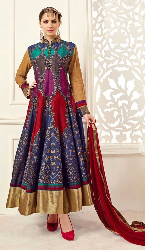 Navy Blue Color Silk Embroidery Anarkali Style Salwar Kameez | FH555182918