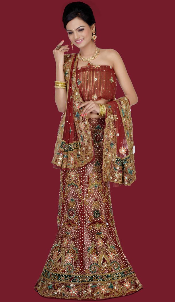 Wedding Bridal Wear Mermaid Cut Style Lehenga Choli in Maroon Color and Net | FH556683068
