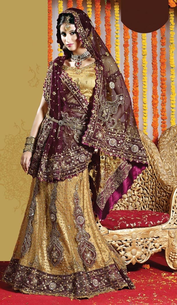 Bridal Indian Wedding Lehenga Choli in Beige Color Net with Circular Style | FH558683323