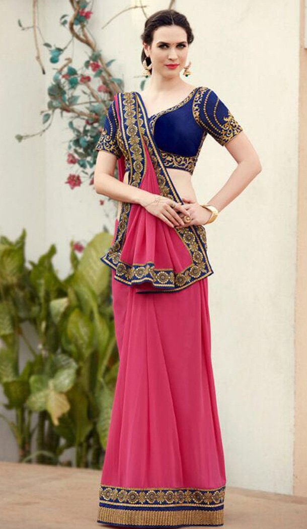 Pink Color Georgette Party Wear Saree Blouse | FH561483656