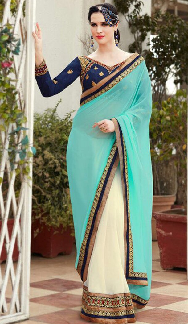 Turquoise Color Georgette Party Wear Saree Blouse | FH561483657