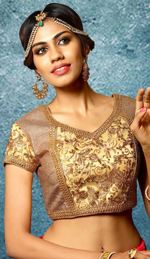 Honey Color Brocade Designer Wear Readymade V Neck Blouse | FH562683922