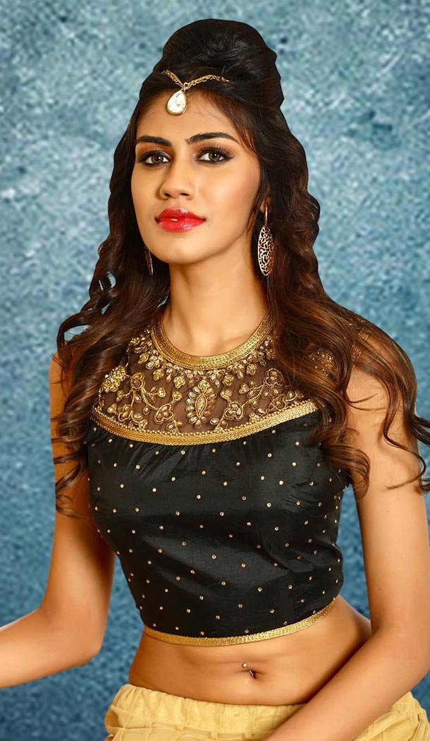 Black Color Net Designer Wear Readymade Round Neck Blouse | FH562683925