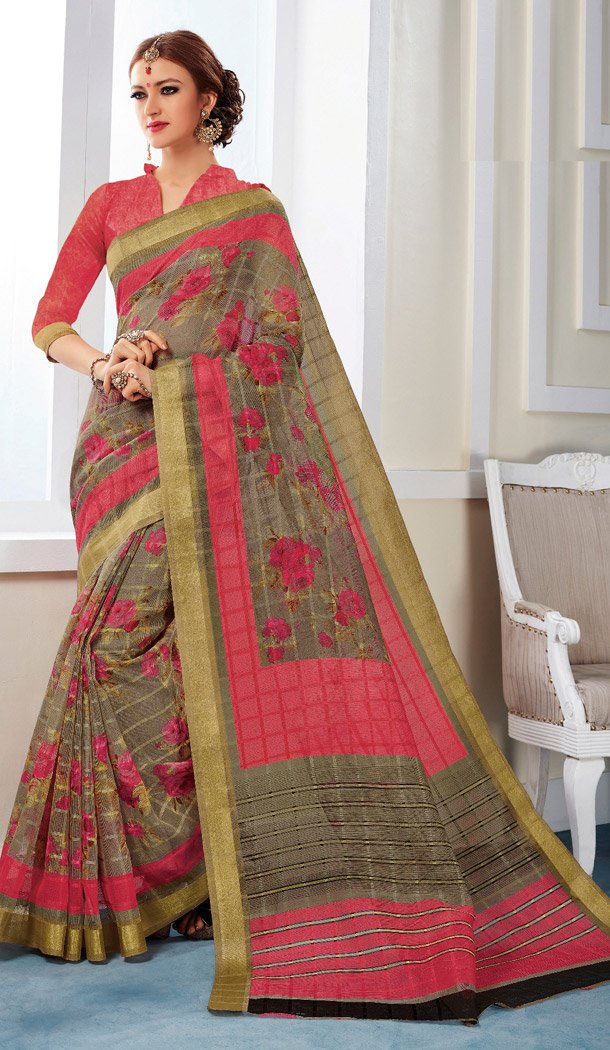 Tan Brown Color Georgette Printed Casual Wear Sarees | FH562783807