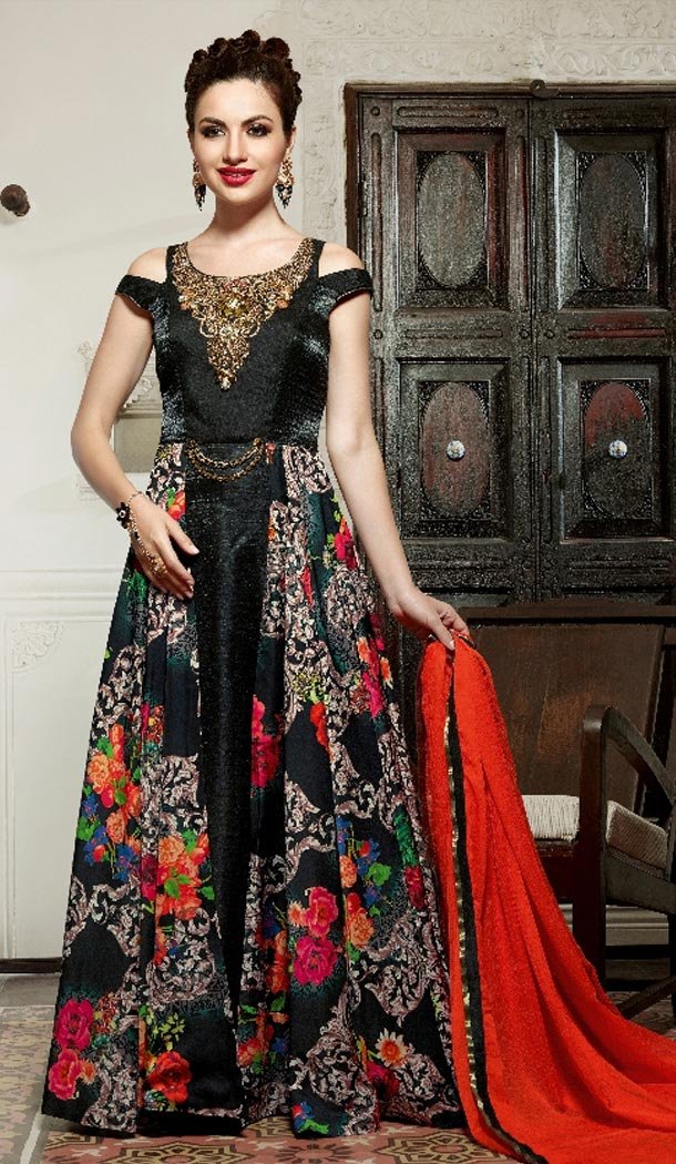 Black Color Silk Digital Print Long Pakistani Eid Festive Salwar Kameez | FH562883817