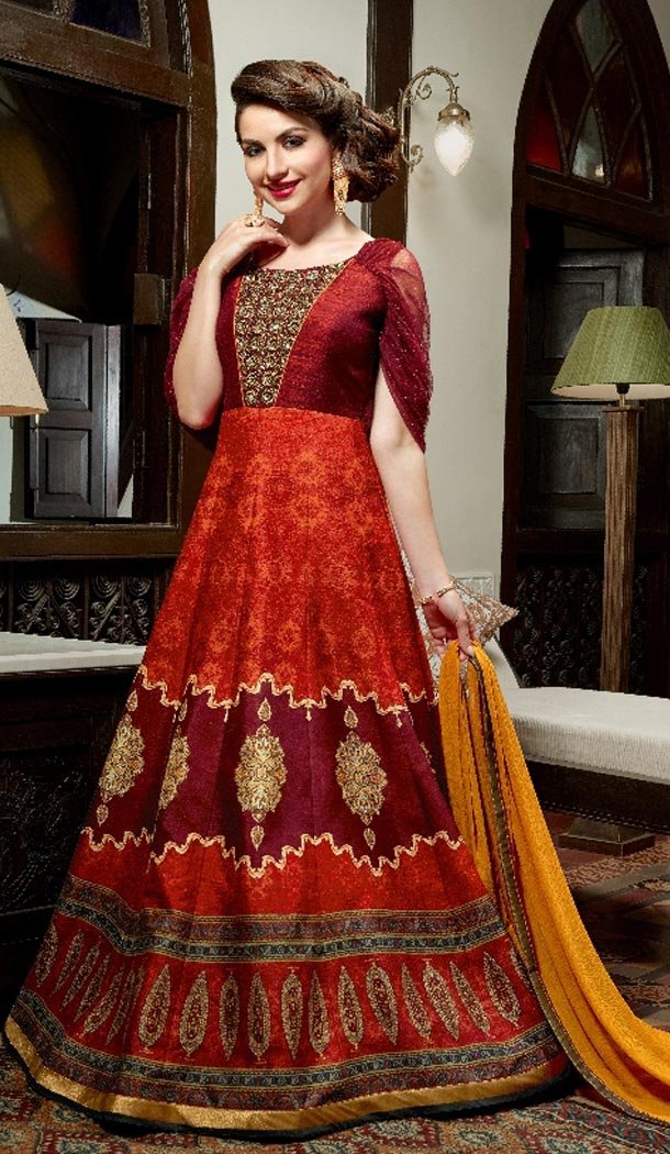 Maroon Color Silk Digital Print Long Pakistani Eid Festive Salwar Kameez | FH562883818