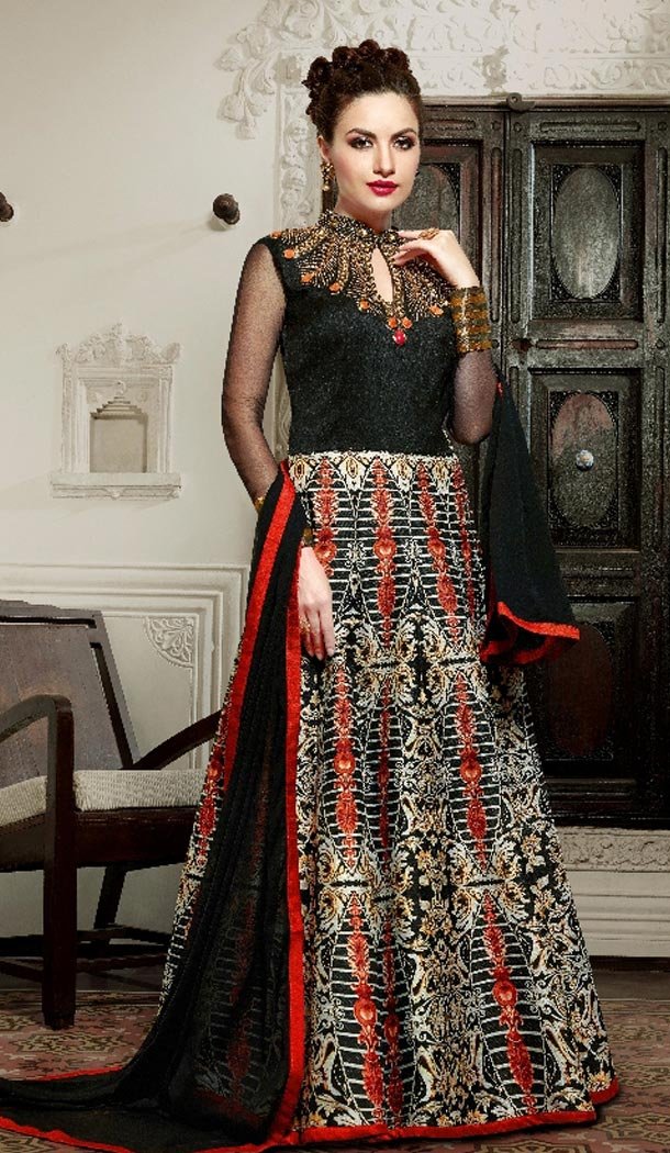 Black Color Silk Digital Print Long Pakistani Eid Festive Salwar Kameez | FH562883819