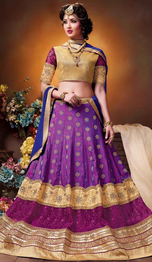 Crystals Stones Silk Purple Color Party Wear Circular Lehenga Choli | FH564684036