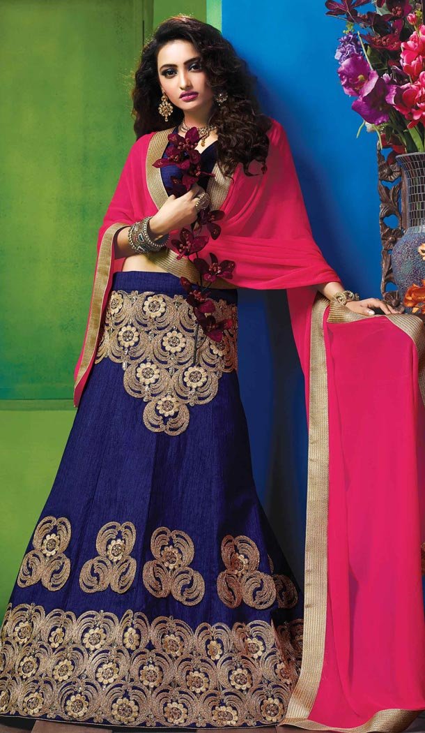 Deep Blue Color Silk Embroidery Work Indian Festival Wear Lehengas Choli | FH564984058