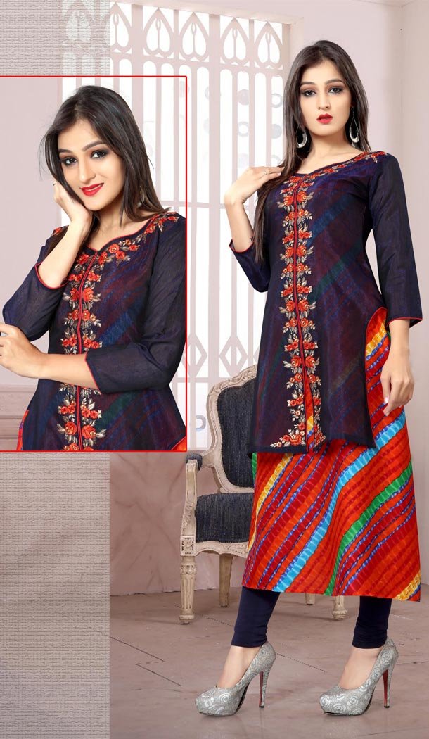 Maroon Color Cotton Embroidery Straight Style Readymade Kurtis | FH565284090