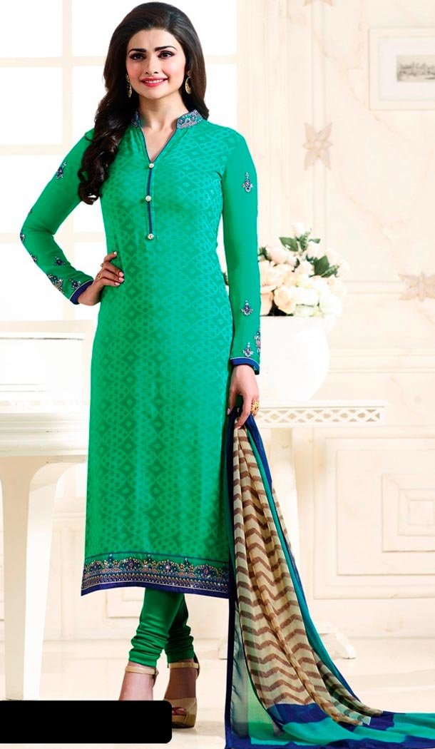 Green Color Georgette Straight Cut Style Casual Salwar Kameez | FH565384099