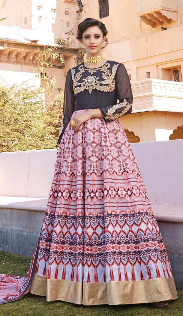 Long Pakistani Style Black Color Georgette Eid Festive Anarkali Salwar Kameez | FH567184295