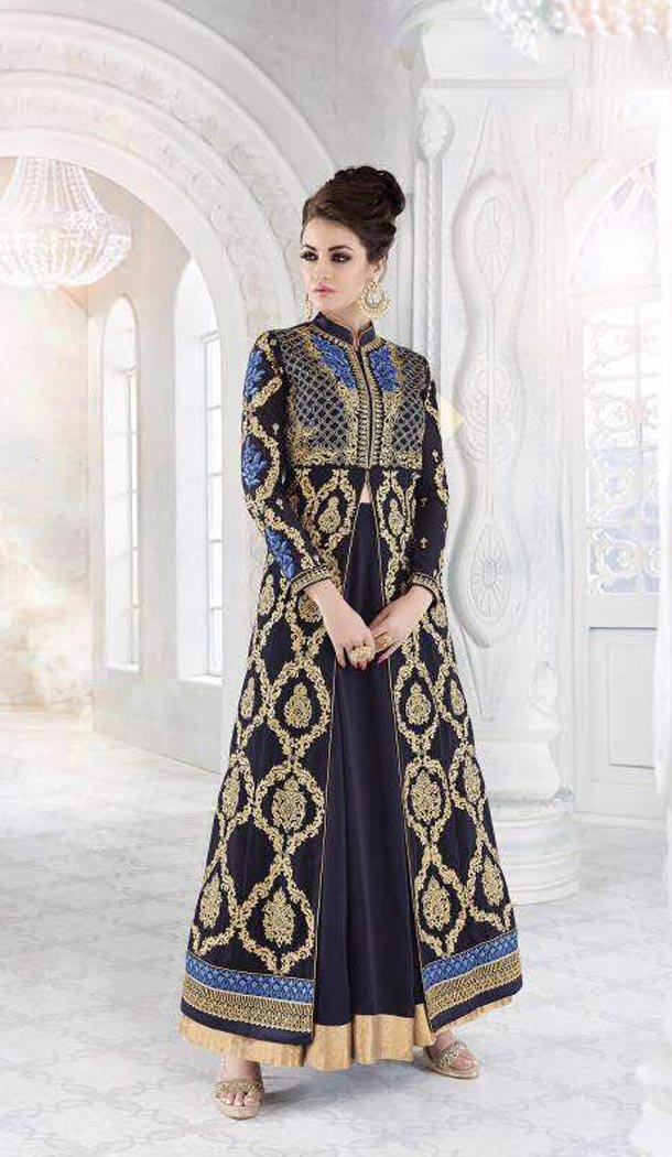 Navy Blue Color Georgette Pakistiani Style Designer Wear Lehenga Suit | FH569484517