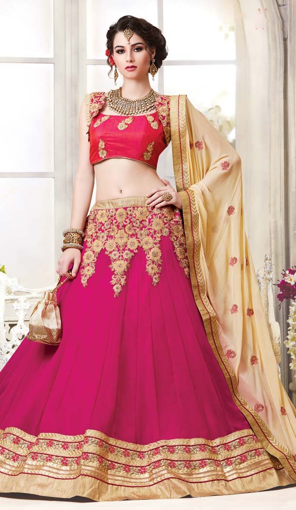 Women's Deep Pink Color Georgette Circular Style Treditional Lehenga Choli | FH576285236