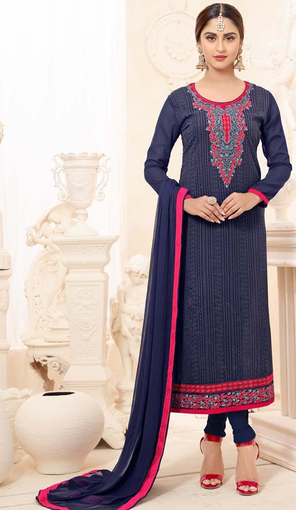 Blue Color Georgette Straight Cut Casual Churidar Kameez | FH577085325